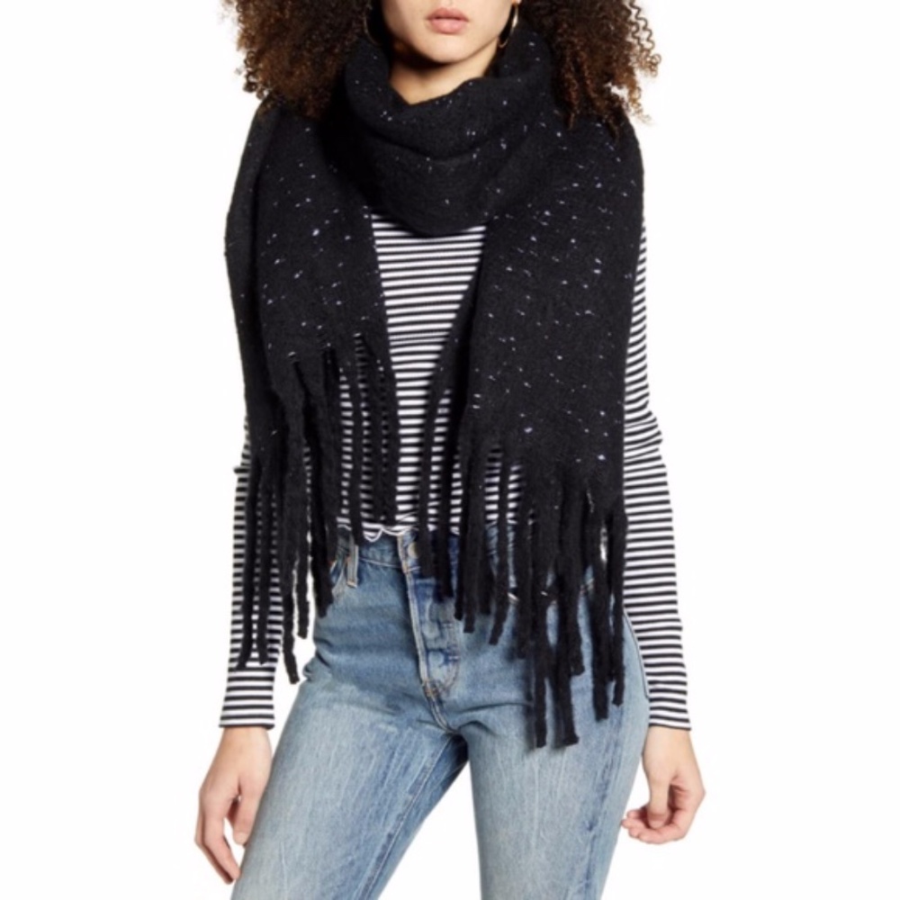 New BP Nordstrom Fringe Trim Muffler Scarf Black